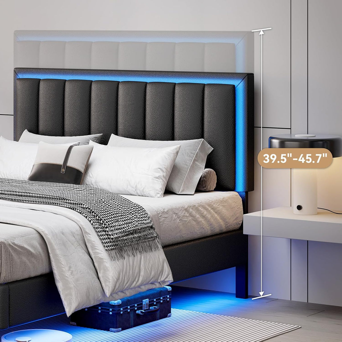 immerstable full size floating bed frame with led on a desk or shelf