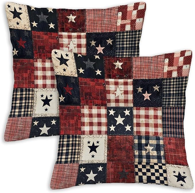 Throw Pillow Covers 18x18 Set of 2, Flag Patchwork Cushion Covers, Decorative by Unknown