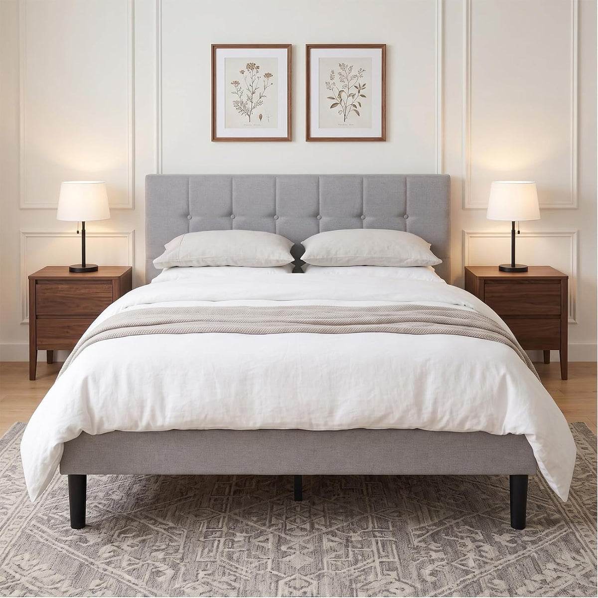 queen bed frame, linen button tufted design upholstered, main product view