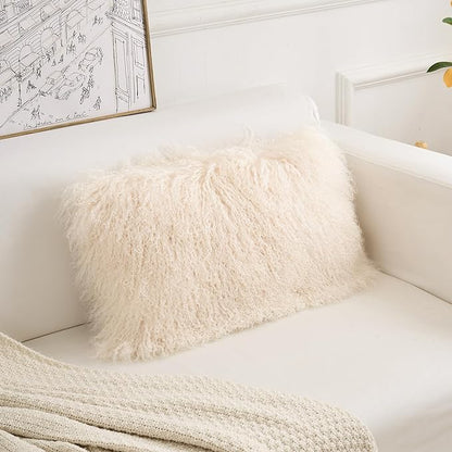 Genuine Mongolian Lamb Fur Pillow Cover – 12"x20" Rectangular Cushion Case – - Image 3