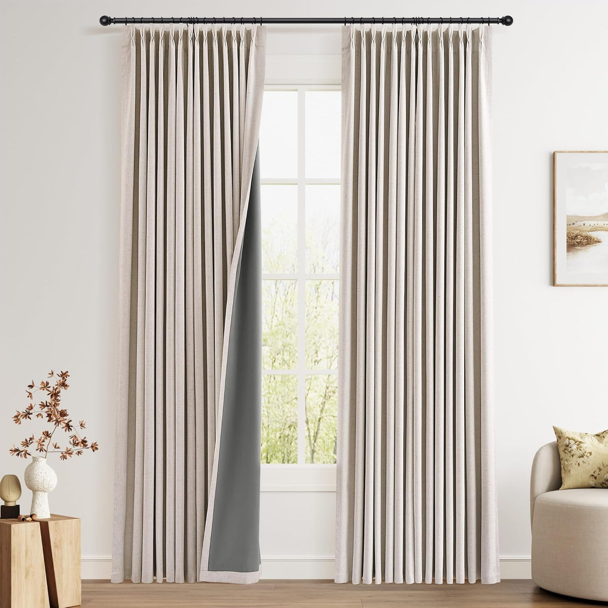 joywell 100% blackout linen pinch pleated curtains 84, main product view