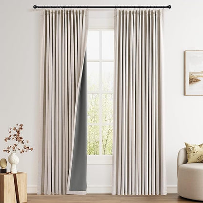 Pinch Pleated 100% Blackout Linen Curtains 90 Inch Length 2 Panels Set by Joywell