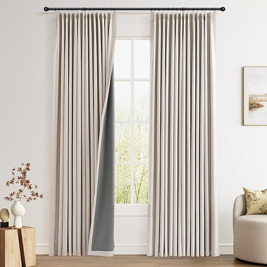 Pinch Pleated 100% Blackout Curtains 84 Inches Long Thermal Insulated Linen by Joywell