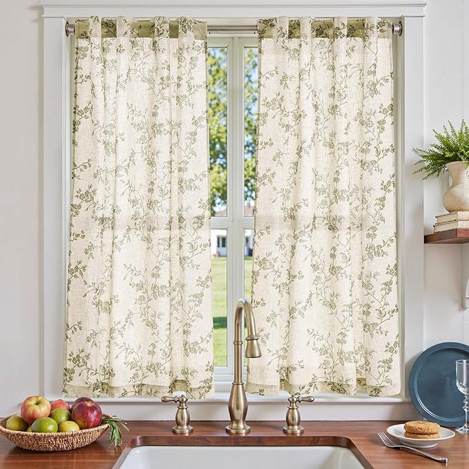 jinchan Floral Kitchen Curtains 54 Inch Linen Tier Curtains Christmas Decor by JINCHAN