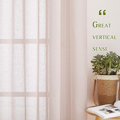 NICETOWN Semi Sheer Rich Linen Curtains Flax Texture, Grommet Vertical Thick - Image 5