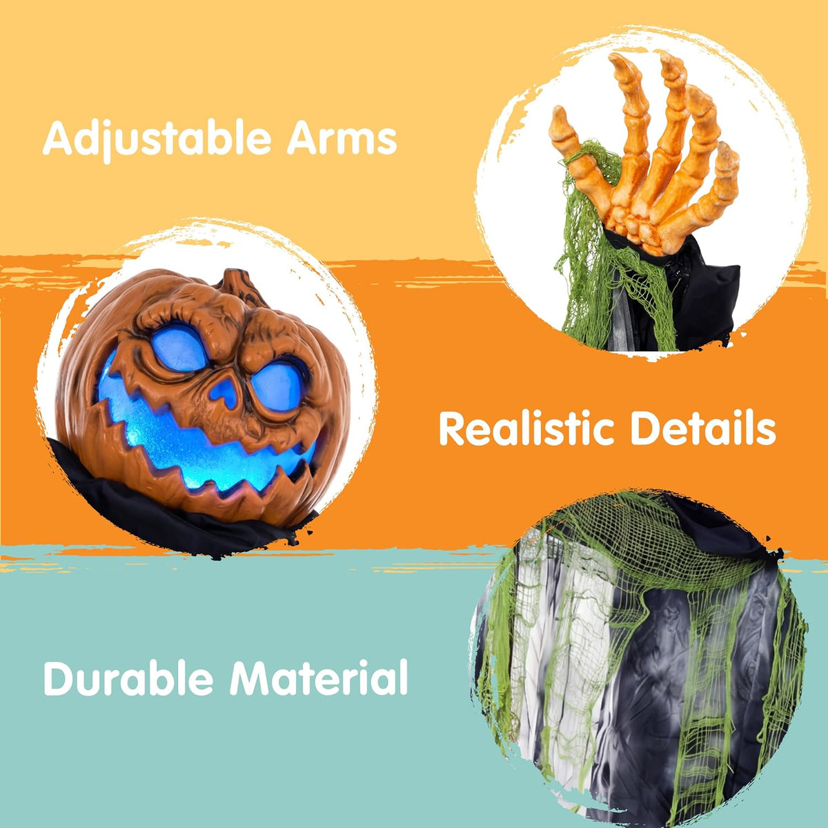 JOYIN Halloween Decorations Outdoor Life Size Animatronics Ghost Pumpkin Decor, Sound-Actived Haunted House Props with Creepy Sound for Garden Yard Lawn