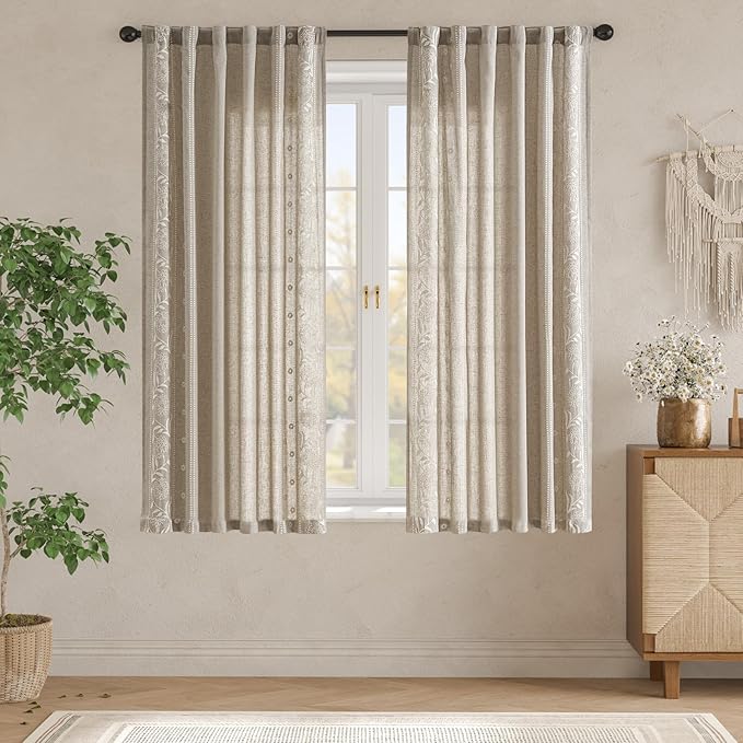 jinchan Winslow Linen Curtains for Bedroom 63 Inches Length Embroidered - Image 3