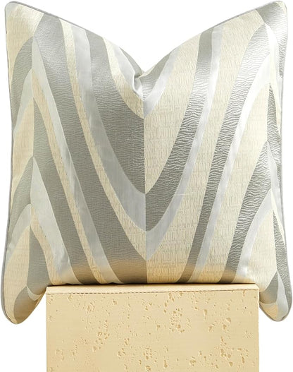 THE-TINOART Grey and Beige Jacquard V Striped Throw Pillow Cover 18x18 Inch by Unknown