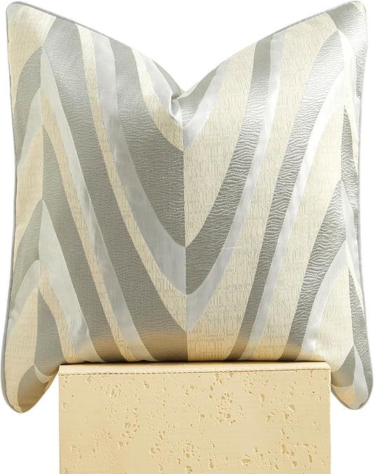 THE-TINOART Grey and Beige Jacquard V Striped Throw Pillow Cover 18x18 Inch by Unknown