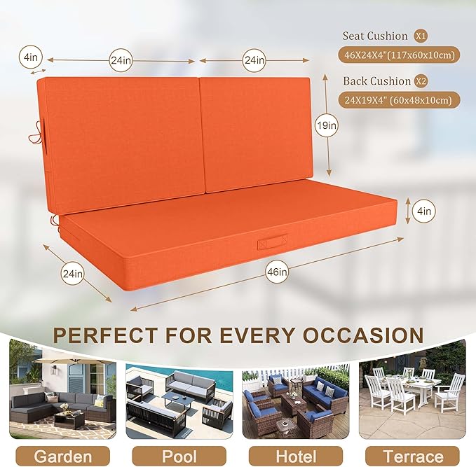 Outdoor Loveseat Cushion Set 46 x 26 Inch, Waterproof & Fade-Resistant Deep - Image 2