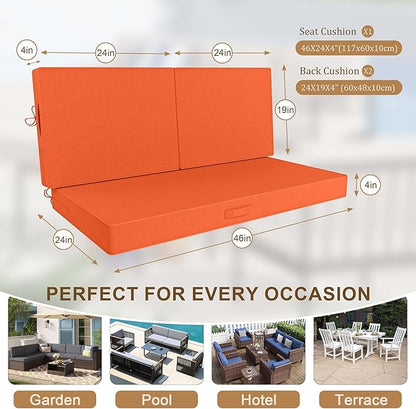 Outdoor Loveseat Cushion Set 46 x 26 Inch, Waterproof & Fade-Resistant Deep - Image 2