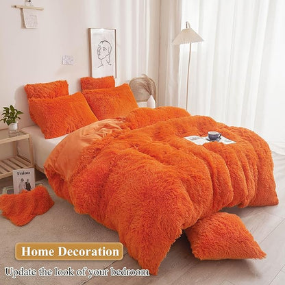 XeGe Faux Fur Fluffy Pillow Cases, Soft Plush Shaggy Furry Orange Pillowcases - Image 6