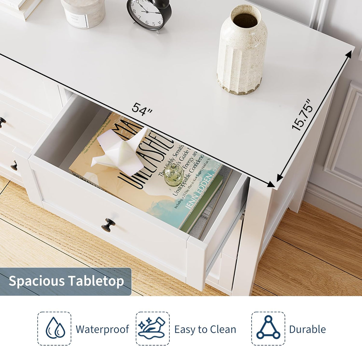garveehome white 6 drawer dresser for bedroom showing dimensions