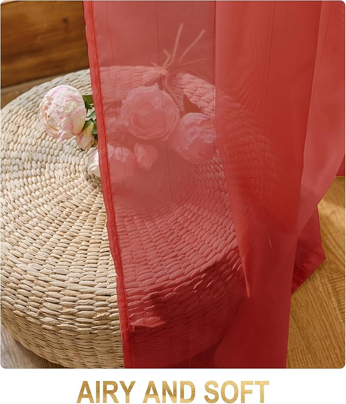 Foil Stripe Red Sheer Curtains 72 inches Length 2 Panels - Image 6