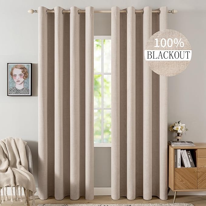 MIULEE Linen Textured Curtains Solid 100% Blackout by MIULEE