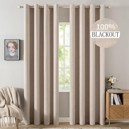 MIULEE Linen Textured Curtains Solid 100% Blackout by MIULEE