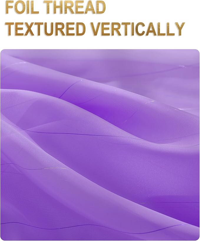 Foil Stripe Purple Sheer Curtains 84 inches Length 2 Panels - Image 3