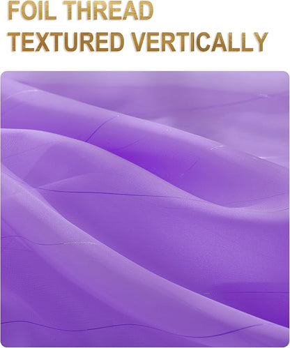 Foil Stripe Purple Sheer Curtains 84 inches Length 2 Panels - Image 3