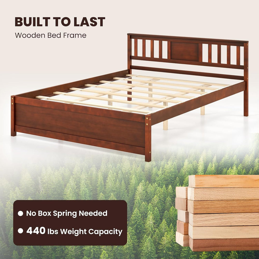 GIANTEX Queen Size Solid Wood Platform Bed Frame, Mid Century Queen Bed Frame...