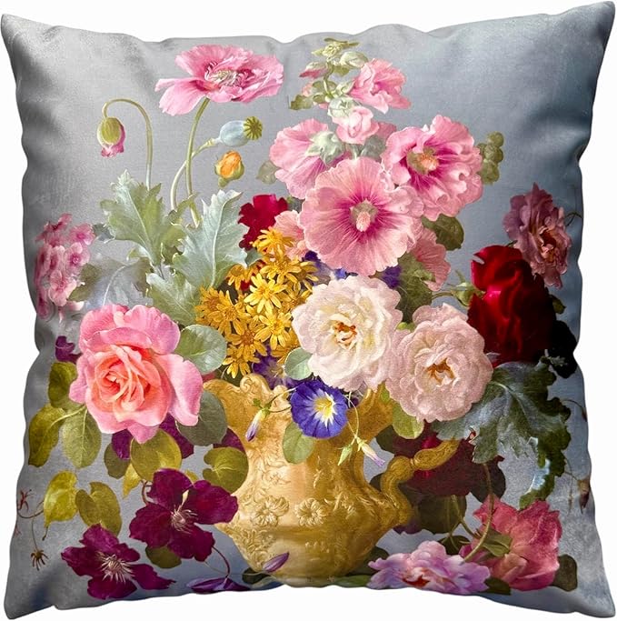 Vintage Floral Bouquet 20x20 Plush Throw Pillow Case, Double-Sided Printed by whooplaArt
