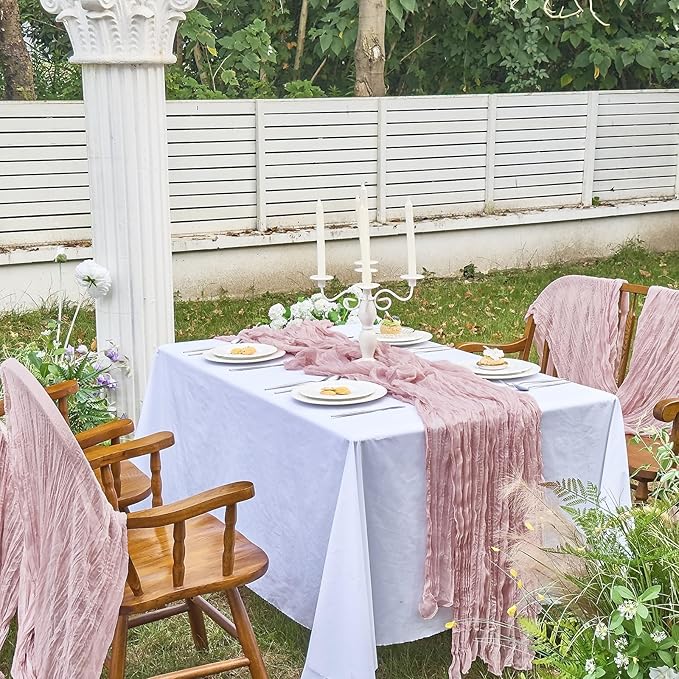 IVAPUPU 6 Pcs Cheesecloth Table Runner - 10ft Dusty Pink Boho Gauze Cheese - Image 7