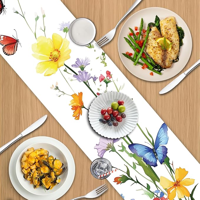 Elegant Floral and Butterfly Table Runner – Vibrant Spring Design - Image 8