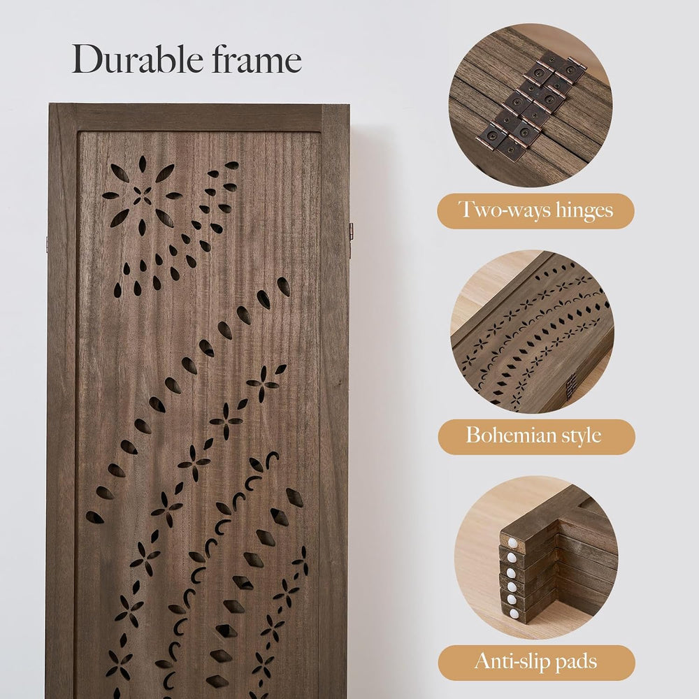 66.9Inch Folding Room Divider, 6 Panels Wood Carved Privacy Screens Free Asse...