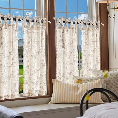 jinchan Floral Kitchen Curtains 36 Inch Linen Tier Curtains Farmhouse Cafe Half - Image 2