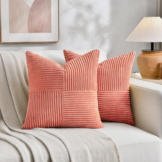 Fancy Homi 2 Packs Coral Samll Decorative Throw Pillow Covers 12x12 Inch - Image 5