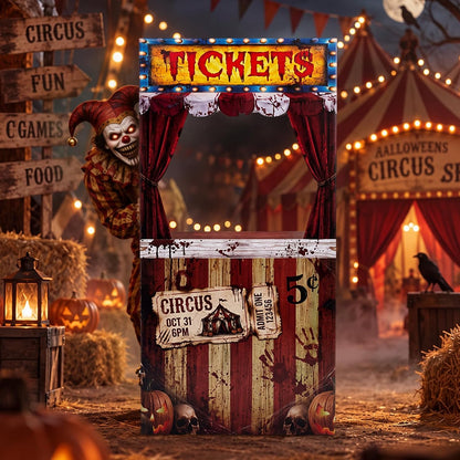 Circus Halloween Decorations Creepy Clown Carnival Ticket Booth Photo Prop