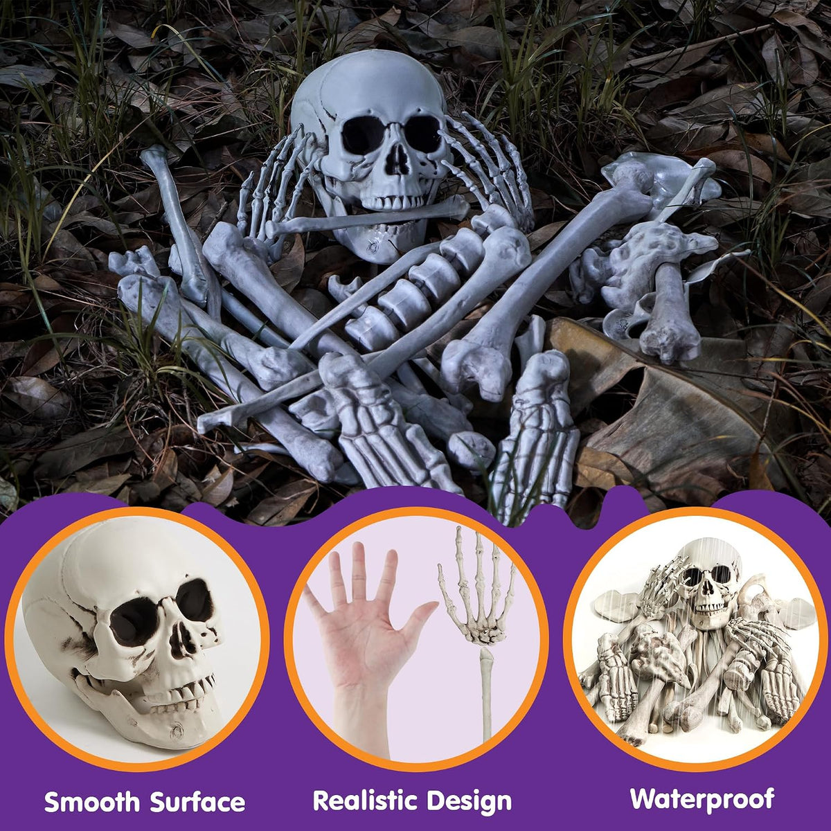 JOYIN 28 PCS Halloween Decorations Skeleton Bones and Skull Kit, Indoor Outdoor Decorations Plastic Bones Scary for Spooky Graveyard Haunted House Lawn Yard Party Decor