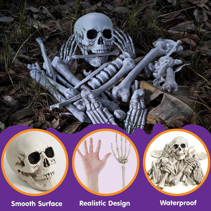 JOYIN 28 PCS Halloween Decorations Skeleton Bones and Skull Kit, Indoor Outdoor Decorations Plastic Bones Scary for Spooky Graveyard Haunted House Lawn Yard Party Decor