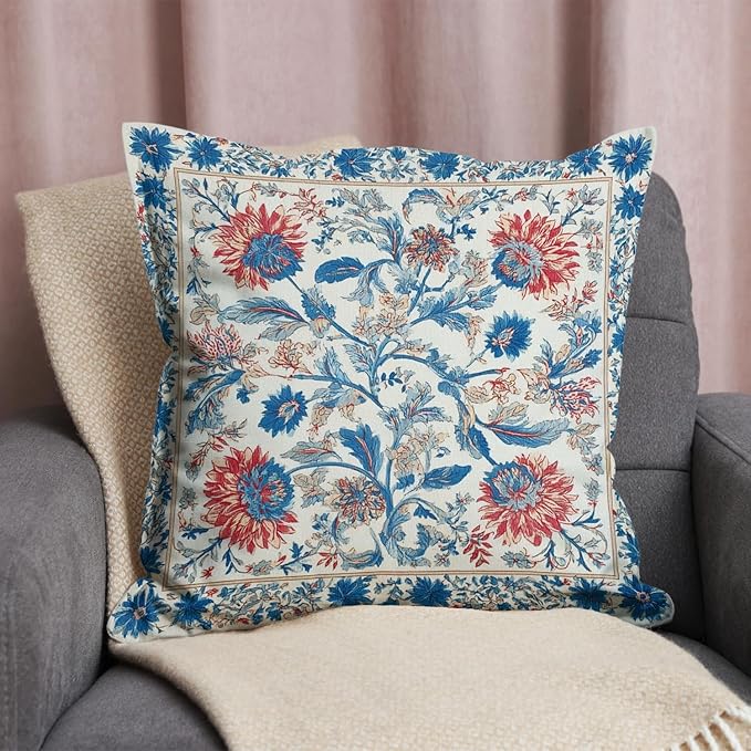 Bohemian Pillow Covers | Vintage Floral & Carpet Design | Double Sided Blue - Image 3