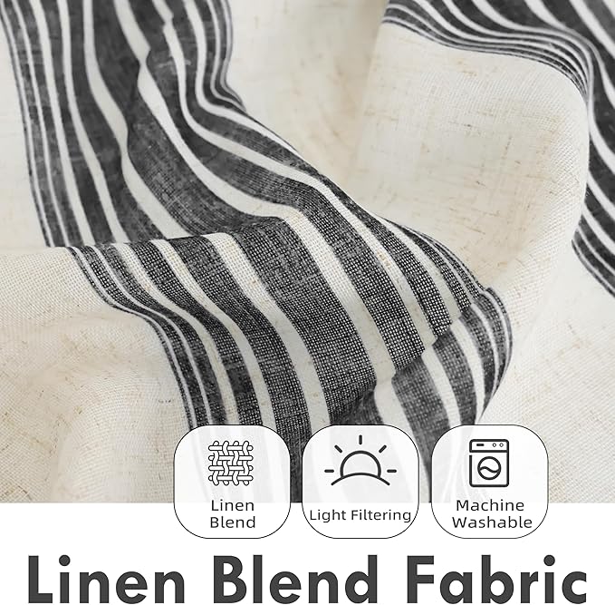 DriftAway Farmhouse Vertical Striped Linen Blend Textured Light Filtering Semi - Image 2