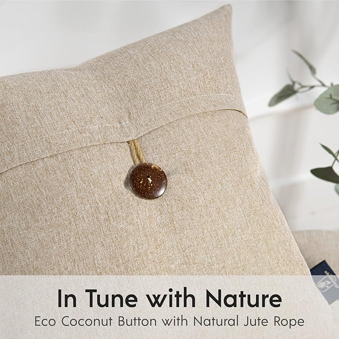 Phantoscope Pack of 2 Farmhouse Throw Pillow Covers Premium Coconut Button - Image 2