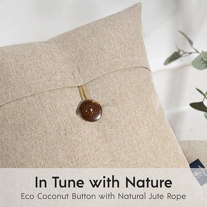 Phantoscope Pack of 2 Farmhouse Throw Pillow Covers Premium Coconut Button - Image 2