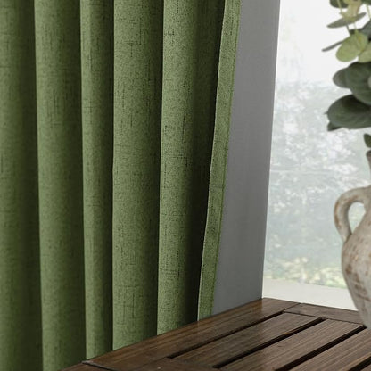 KOUFALL Bathroom Window Curtain, Short Boho Rustic Linen Moss Olive Green - Image 4