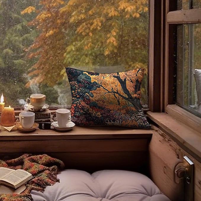 Rustic William Morris Inspired Autumn Forest Decor Throw Pillow Covers 18x18 - Image 3