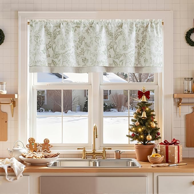 jinchan Linen Valance Curtain Farmhouse Floral Printed Small Window Curtain by JINCHAN