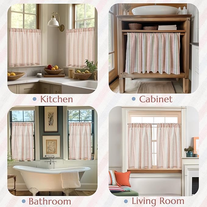 jinchan Striped Linen Kitchen Curtains 30 Inches Christmas Tier Curtains - Image 4