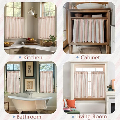 jinchan Striped Linen Kitchen Curtains 30 Inches Christmas Tier Curtains - Image 4