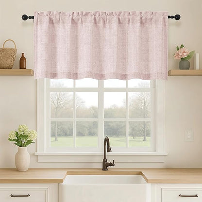 OVZME Blush Pink Valance for Windows, Light Filtering Faux Linen Textured Small by OVZME
