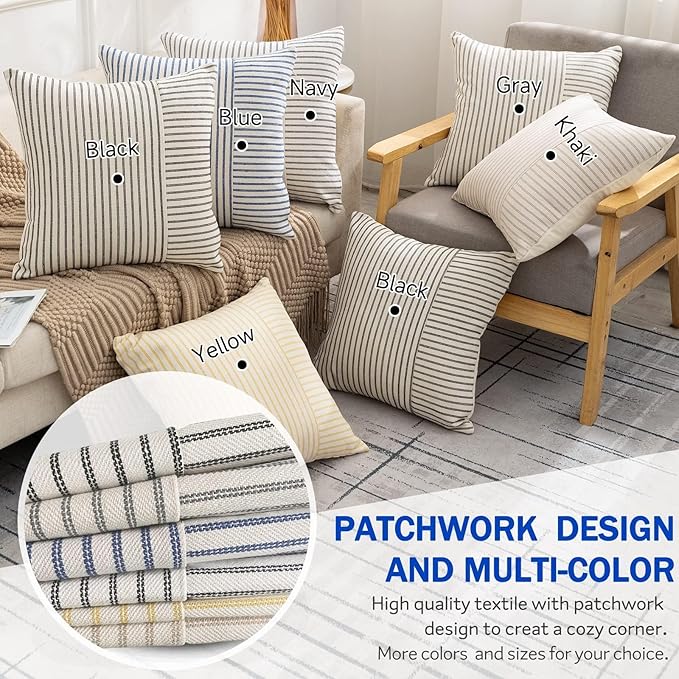 YCOLL Farmhouse Pillow Covers 22x22, Modern Accent Square Throw Pillow Covers - Image 6