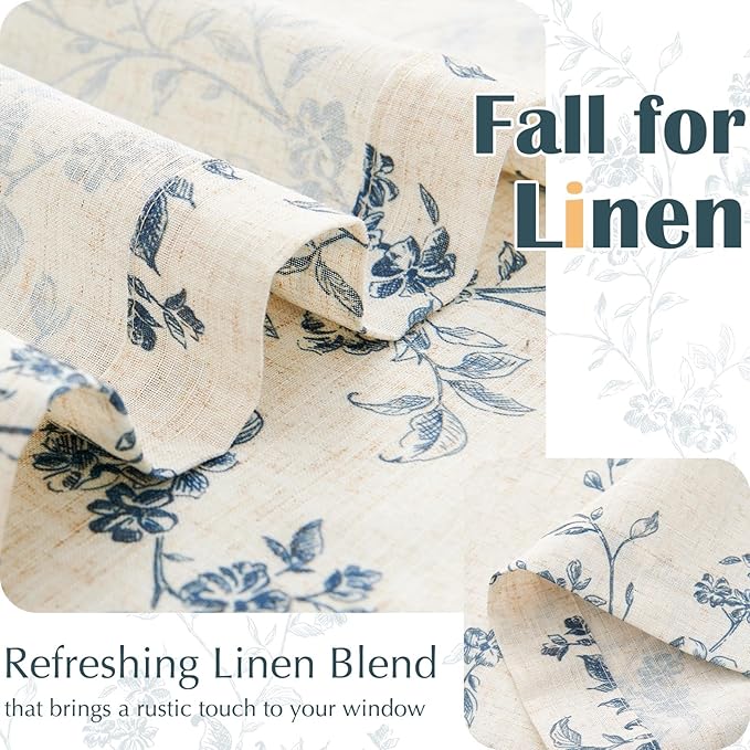 jinchan Floral Kitchen Curtains 24 Inch Linen Tier Curtains Farmhouse Cafe Half - Image 5