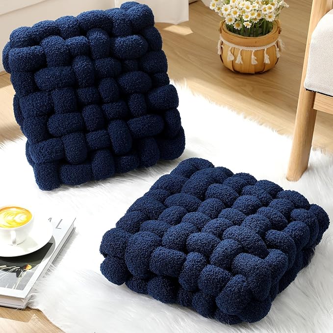 Wenqik 2 Pcs Knot Pillows Square Knotted Plush Throws Soft Accent Pillows - Image 4
