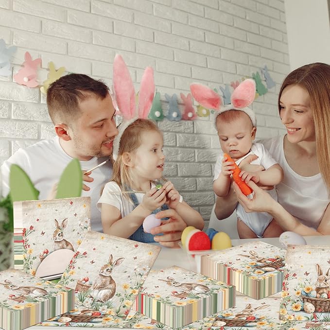 40Pcs Easter Paper Napkins, Easter Party Decoration Retro Easter Bunny Party - Image 2