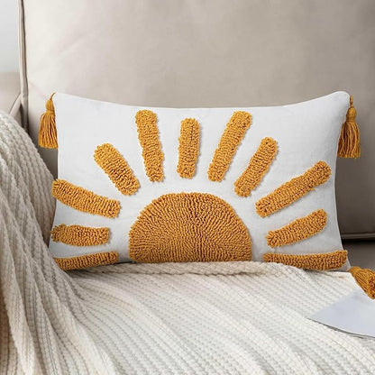 Adabana Boho Decorative Throw Pillow Covers 12x20 Lumbar Tufted Yellow Sun by Adabana