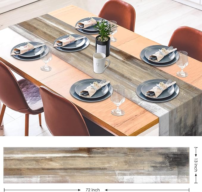 Emvency Farmhouse Table Runner, Abstract White and Brown Art Painting - Image 3