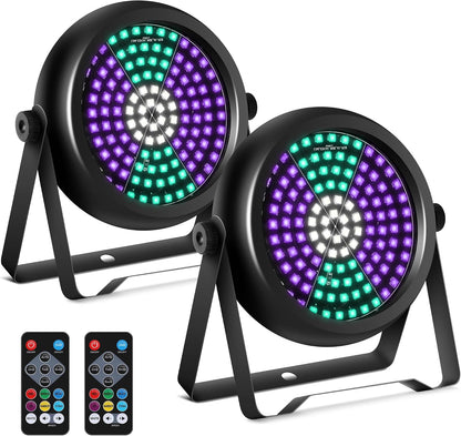 Strobe Lights for Halloween,2Pack 30W 126LEDs RGB+W+UV DJ Strobe Lights with Wireless Remote Control DMX512 Sound Activated DJ Stage Par Can Uplights for Wedding Party Club Christmas Lighting
