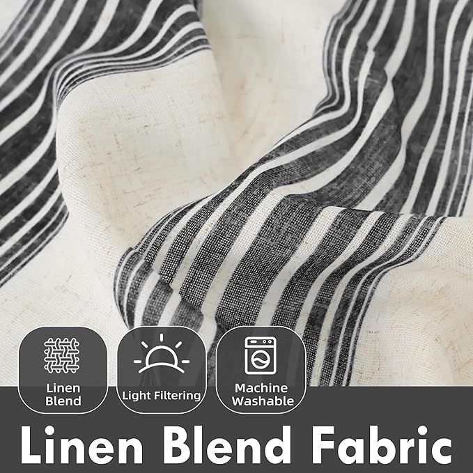 DriftAway Farmhouse Vertical Striped Linen Blend Textured Light Filtering Semi - Image 2